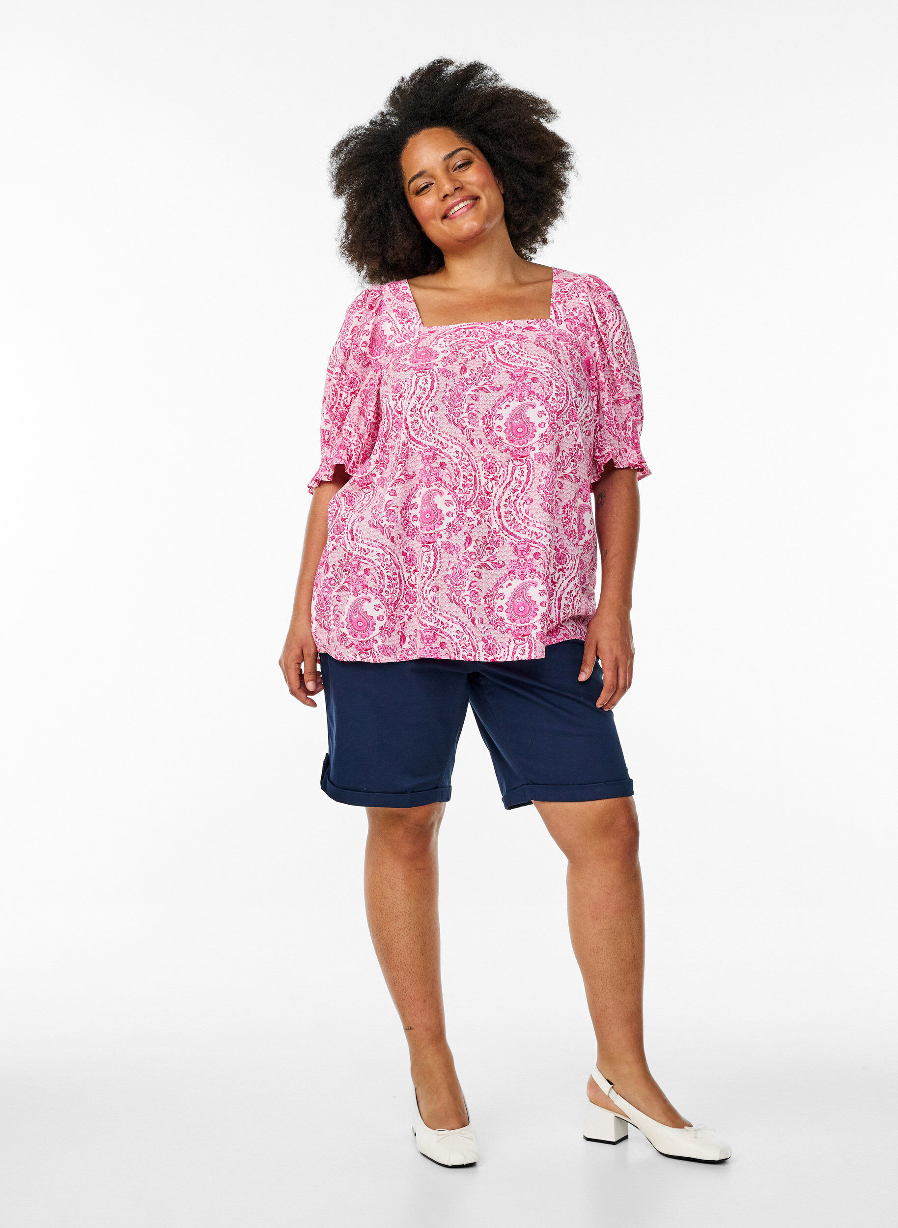 ZizziViskose-Bluse mit Paisley-Print und eckigem Ausschnitt, Pink, Model image number 1