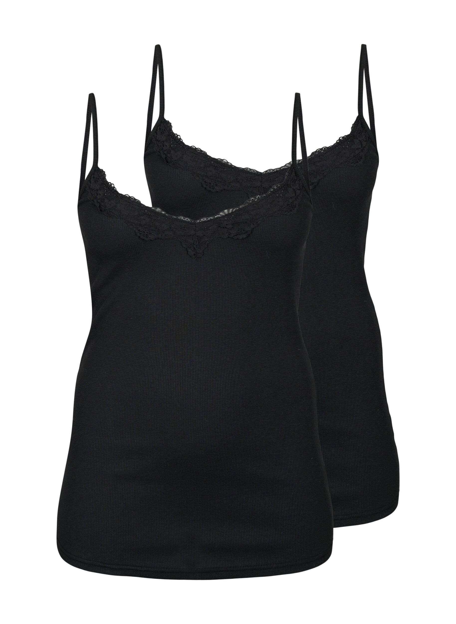 Zizzi2-Pack gerippte Nachttops, Black/Black, Packshot image number 0