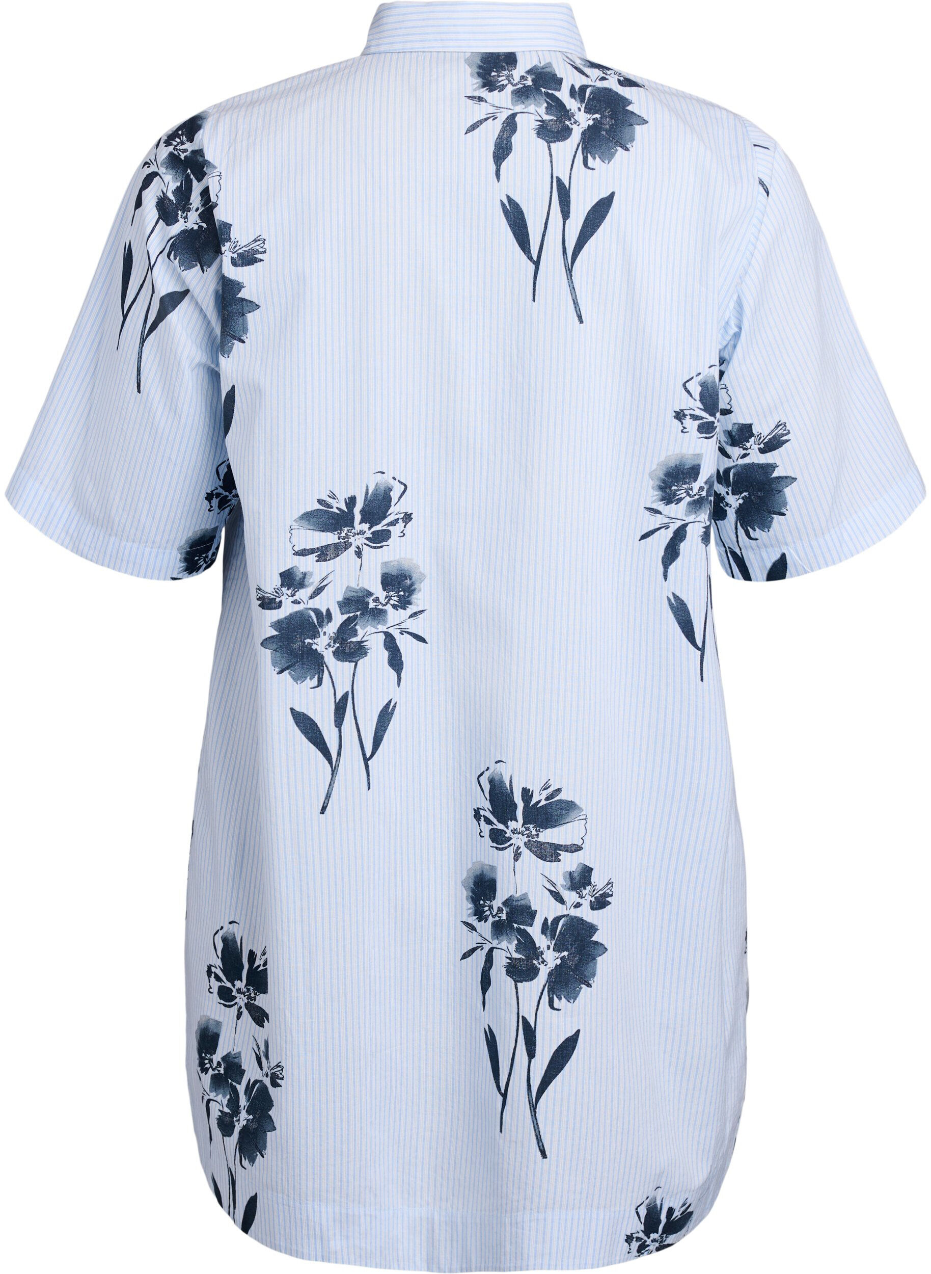 ZizziLanges Shirt mit Streifen und Blumenprint, Blau, Packshot image number 1