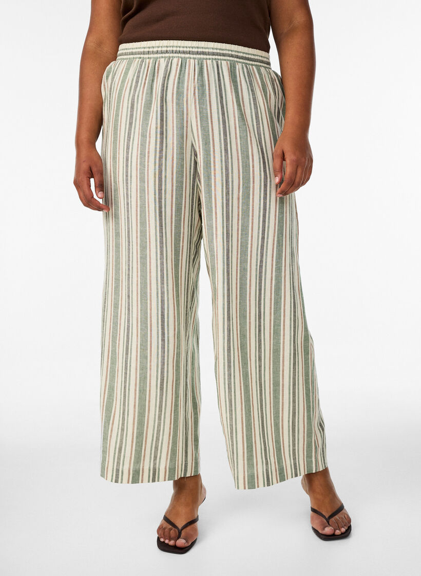 Hose aus Leinen und Viskose mit weitem Bein, Vanille, Model image number 2