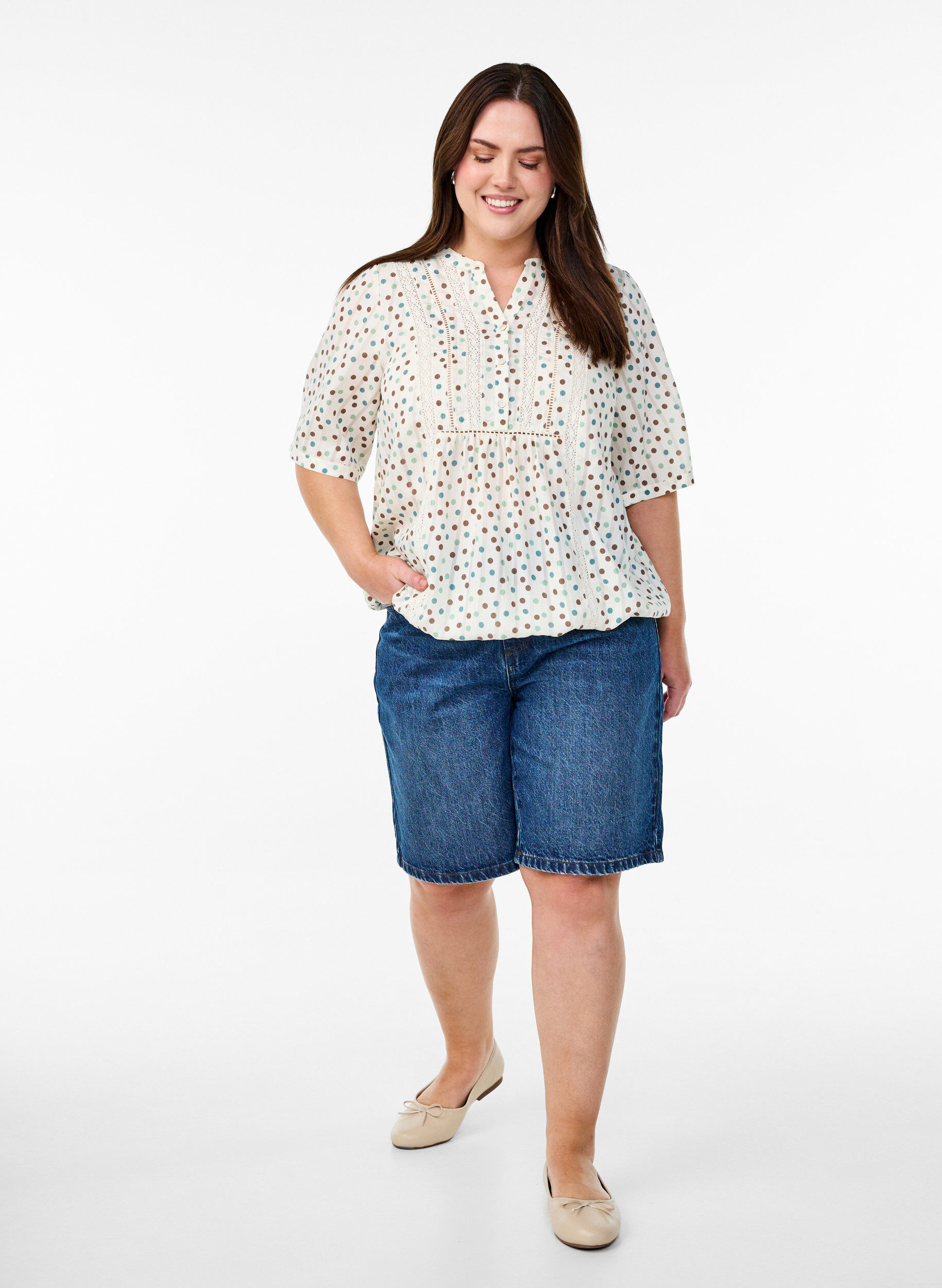 ZizziBluse mit Print und 1/2-&Auml;rmeln, Wei&szlig;, Model image number 1