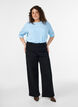 Fein gestrickte Bluse mit kurzen &Auml;rmeln, Blau, Model image number 1