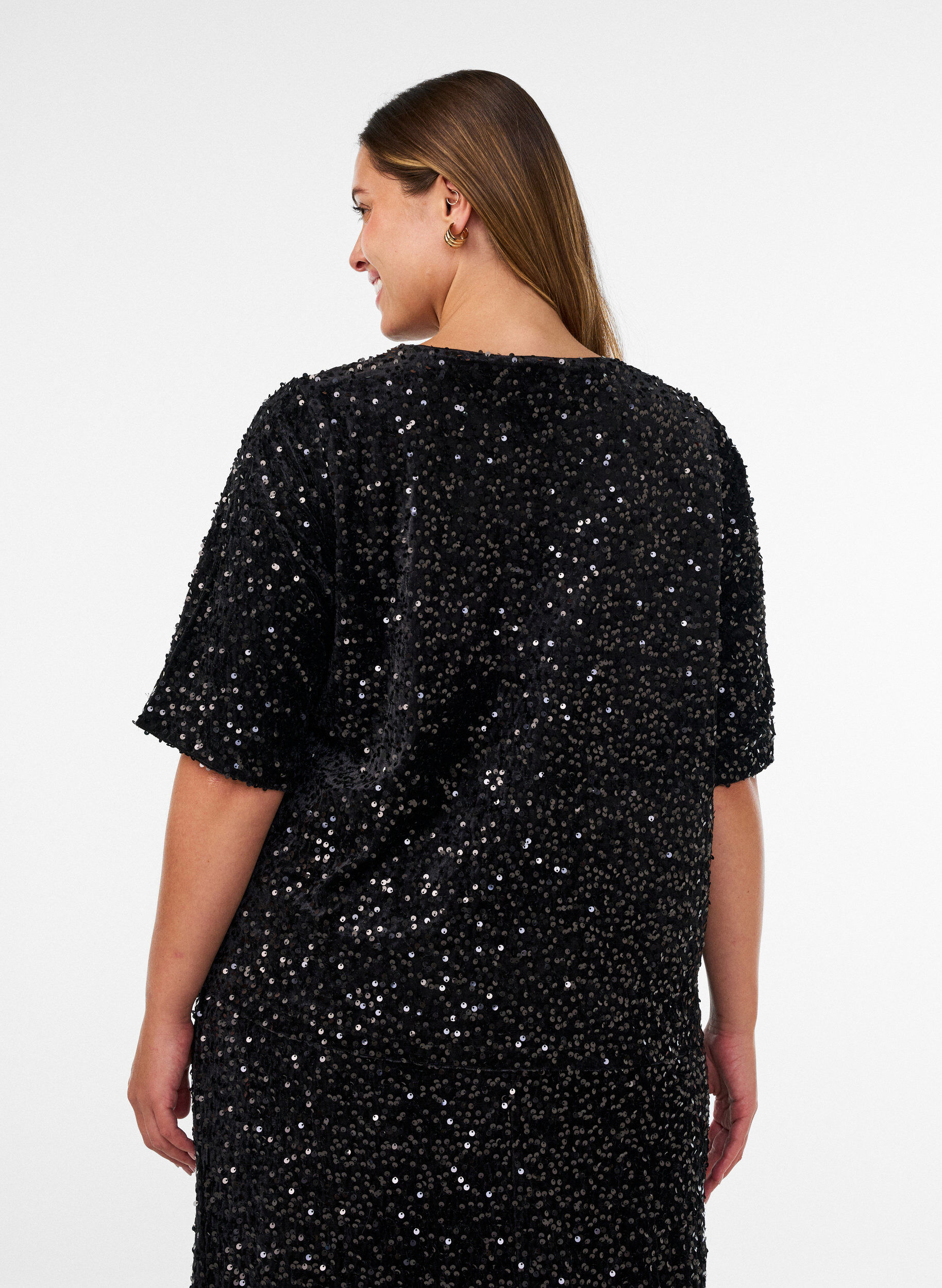 ZizziBluse mit Pailletten und ellenbogenlangen &Auml;rmeln, Schwarz, Model image number 2