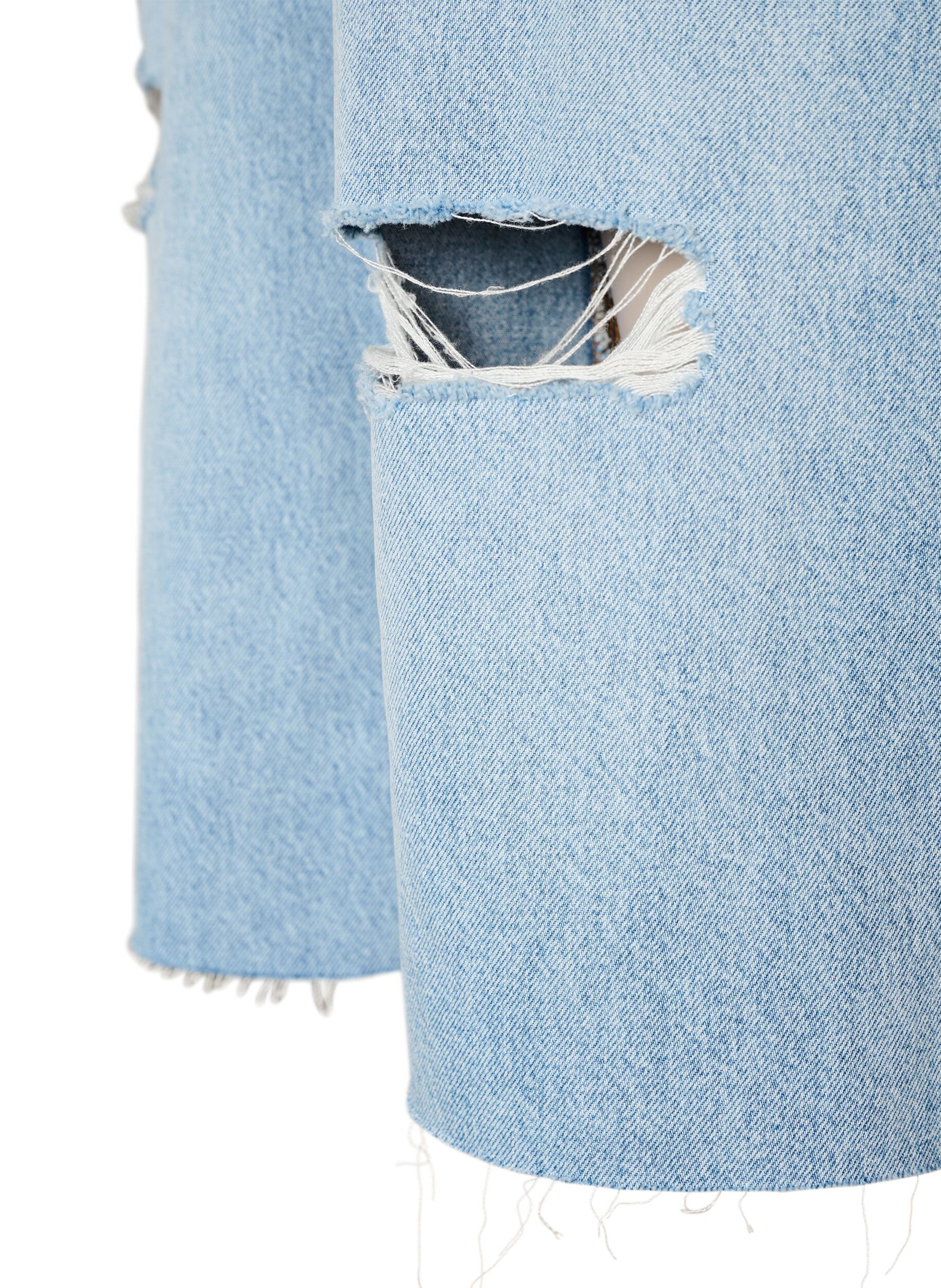 ZizziCropped Jeans mit abgenutzter Optik und offenen Kanten, Blau, Packshot image number 3