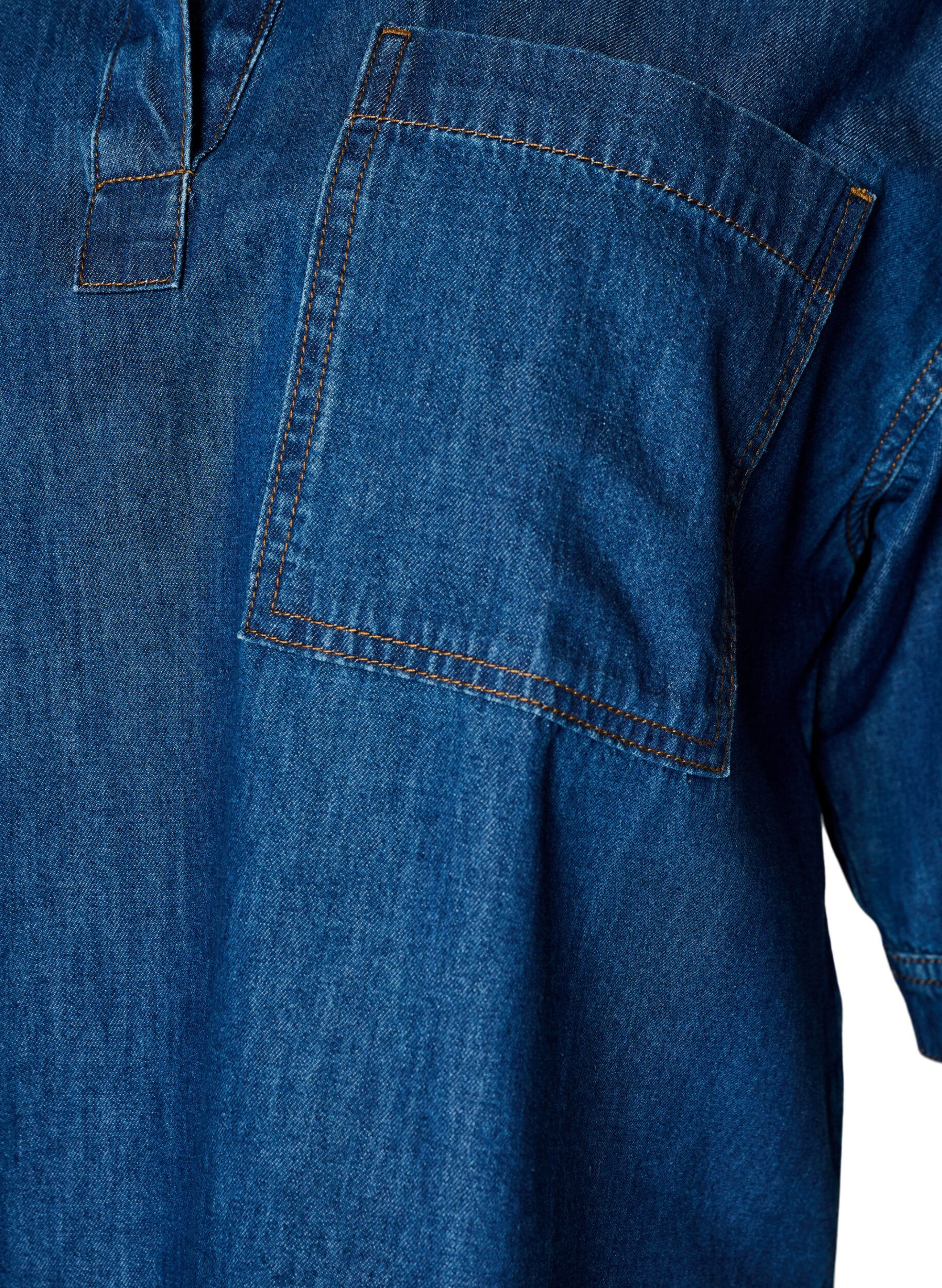 ZizziJeansbluse mit Brusttasche und ellenbogenlangen &Auml;rmeln, Blau, Packshot image number 2