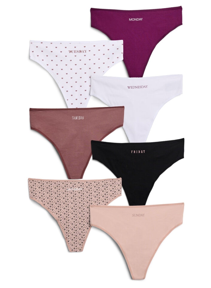 7er-Pack Strings aus Baumwolle mit Wochentags-Print, Rot, Packshot image number 0