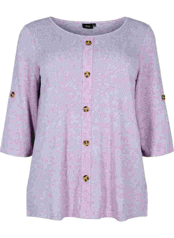 Bluse mit Knöpfen und 3/4-Ärmeln, Royal Lilac Melange, Packshot image number 0
