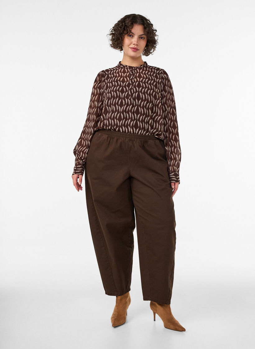 Bluse mit Allover-Print und kurzer Knopfleiste, Braun, Model image number 1