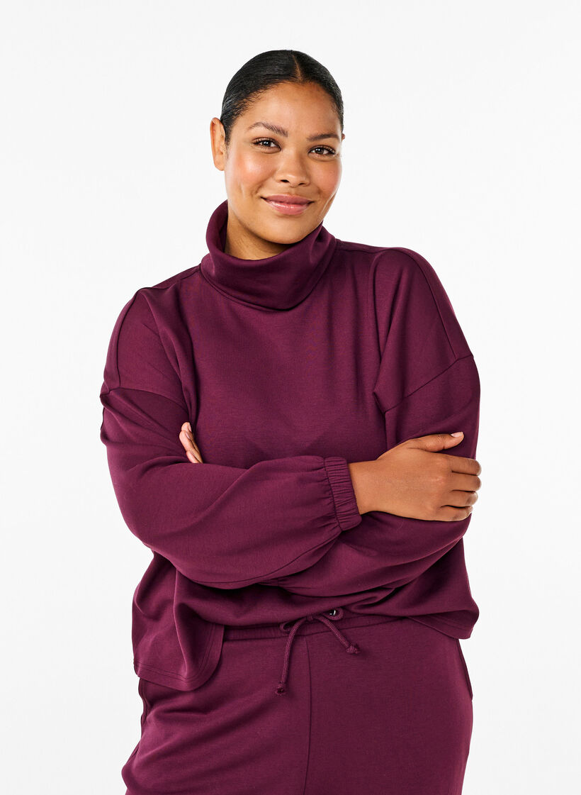 Bluse mit Rollkragen aus Modal-Mix, Dunkles Bordeaux, Model image number 0