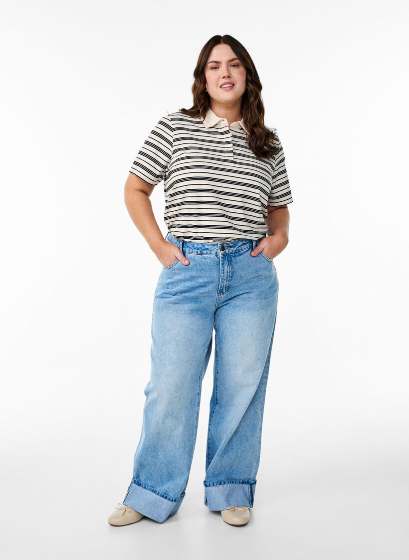 Poloshirt mit Streifen und kurzen Ärmeln, Weiß, Model image number 1