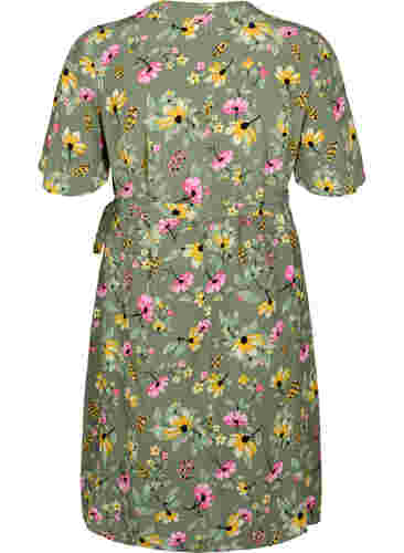 Schwangerschaftskleid aus Viskose mit Wickeleffekt, Green Flower Print, Packshot image number 1