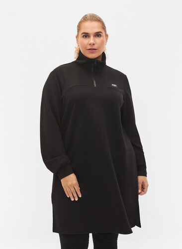Pulloverkleid mit hohem Kragen, Black, Model image number 0