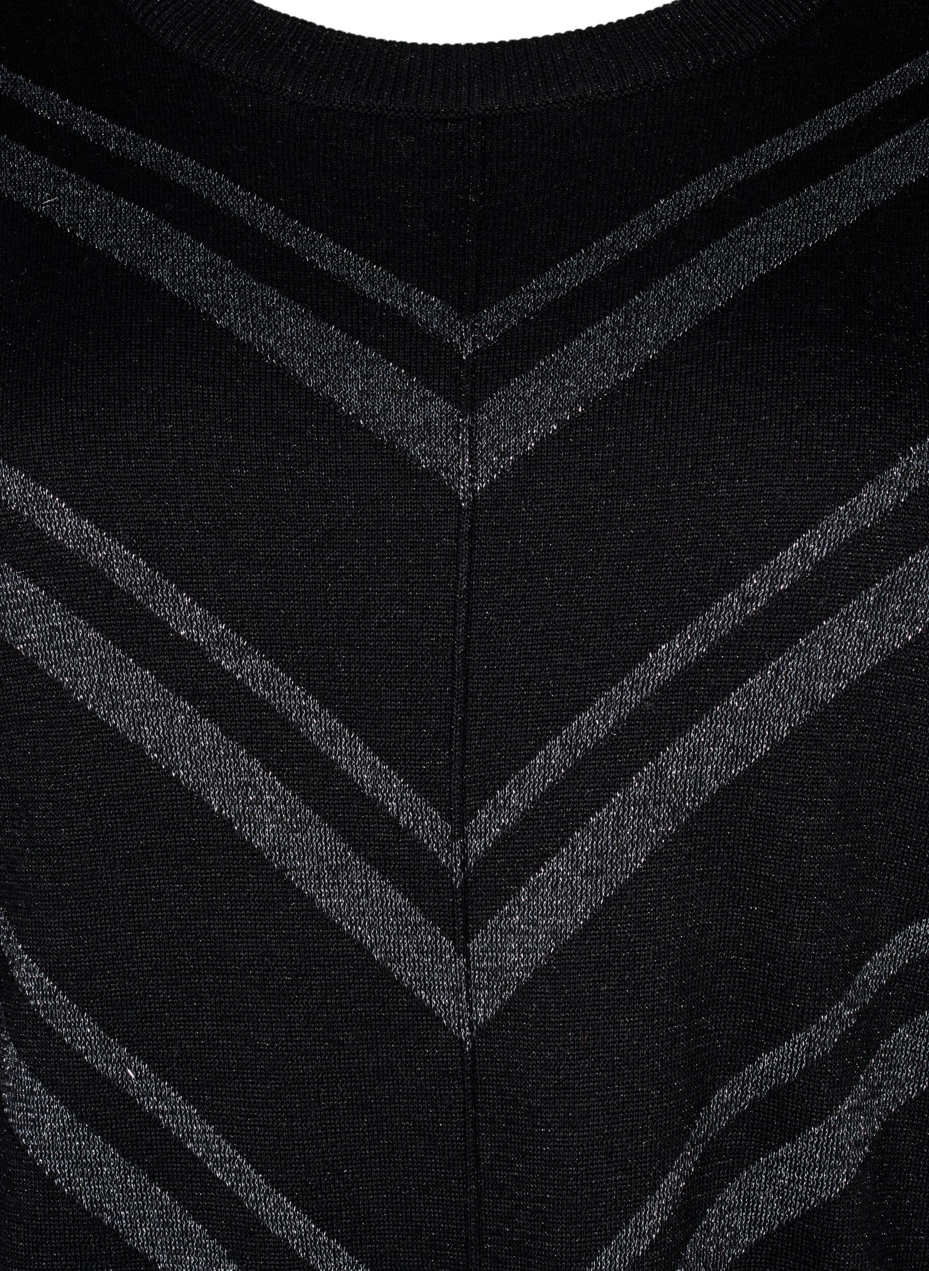 ZizziStrickpullover mit Rundhalsausschnitt und Schimmer-Effekt, Black w.S.L.Stripes, Packshot image number 2