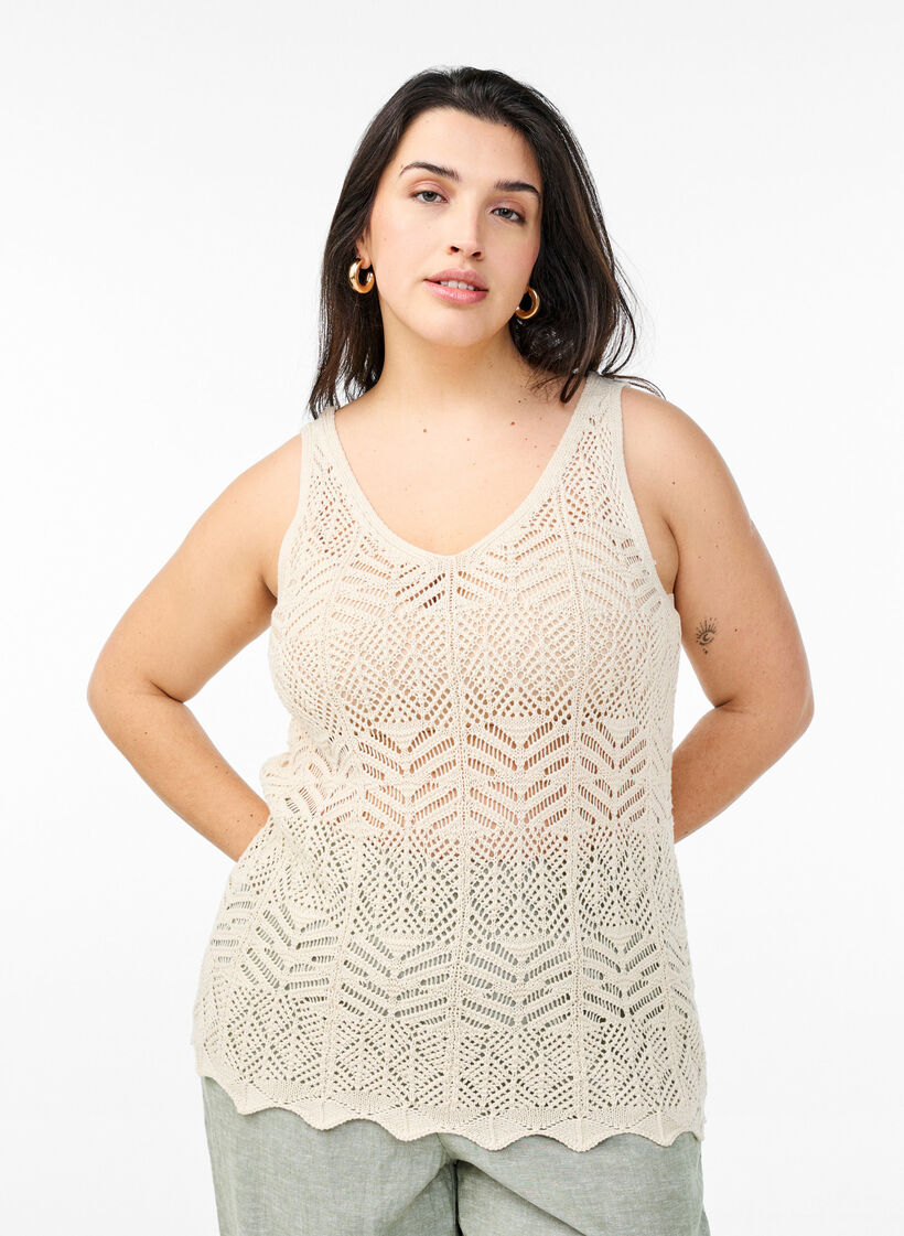 Ärmellose Stricktop mit V-Ausschnitt, Beige, Model image number 0