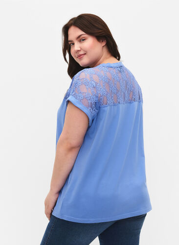 Baumwoll-T-Shirt mit Spitze und kurzen Ärmeln, Persian Jewel, Model image number 1