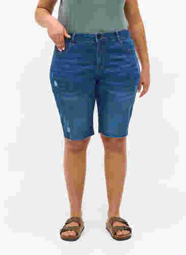 Denimshorts mit Taschen und offenem Saum, Blue denim, Model image number 1