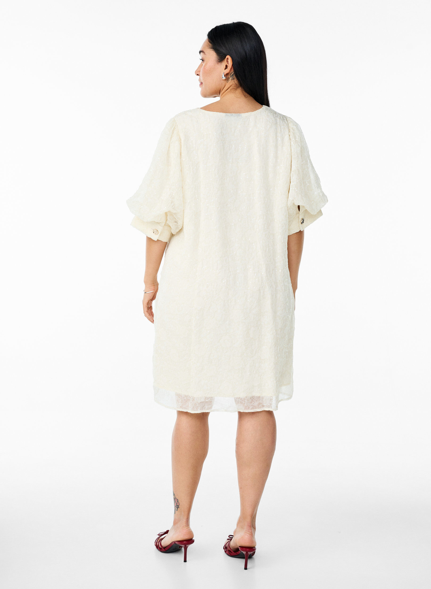 ZizziKurzes Festkleid mit Pailletten, Vanille, Model image number 2