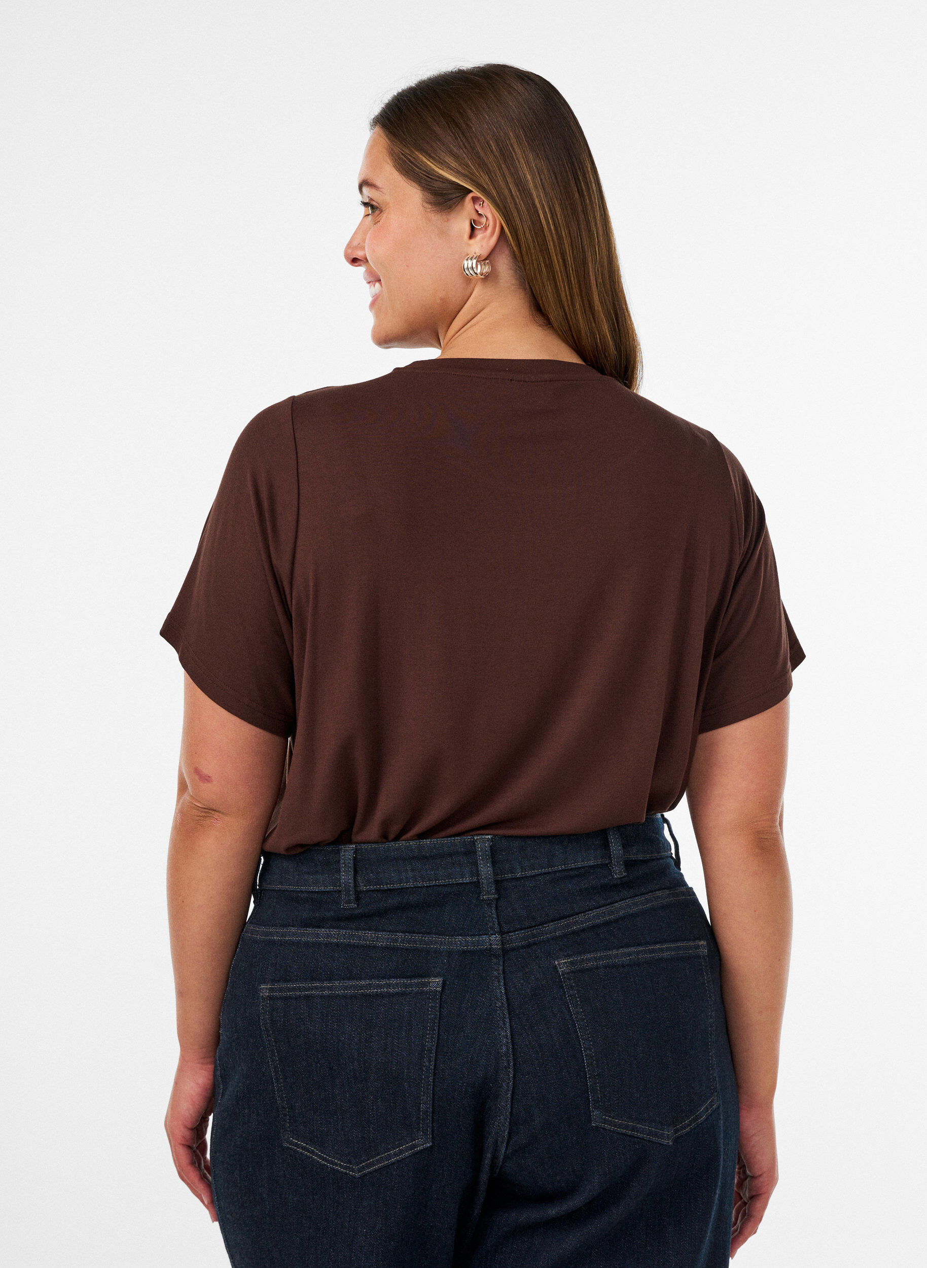 ZizziT-Shirt aus Viskose mit Strasssteinen, Braun, Model image number 2