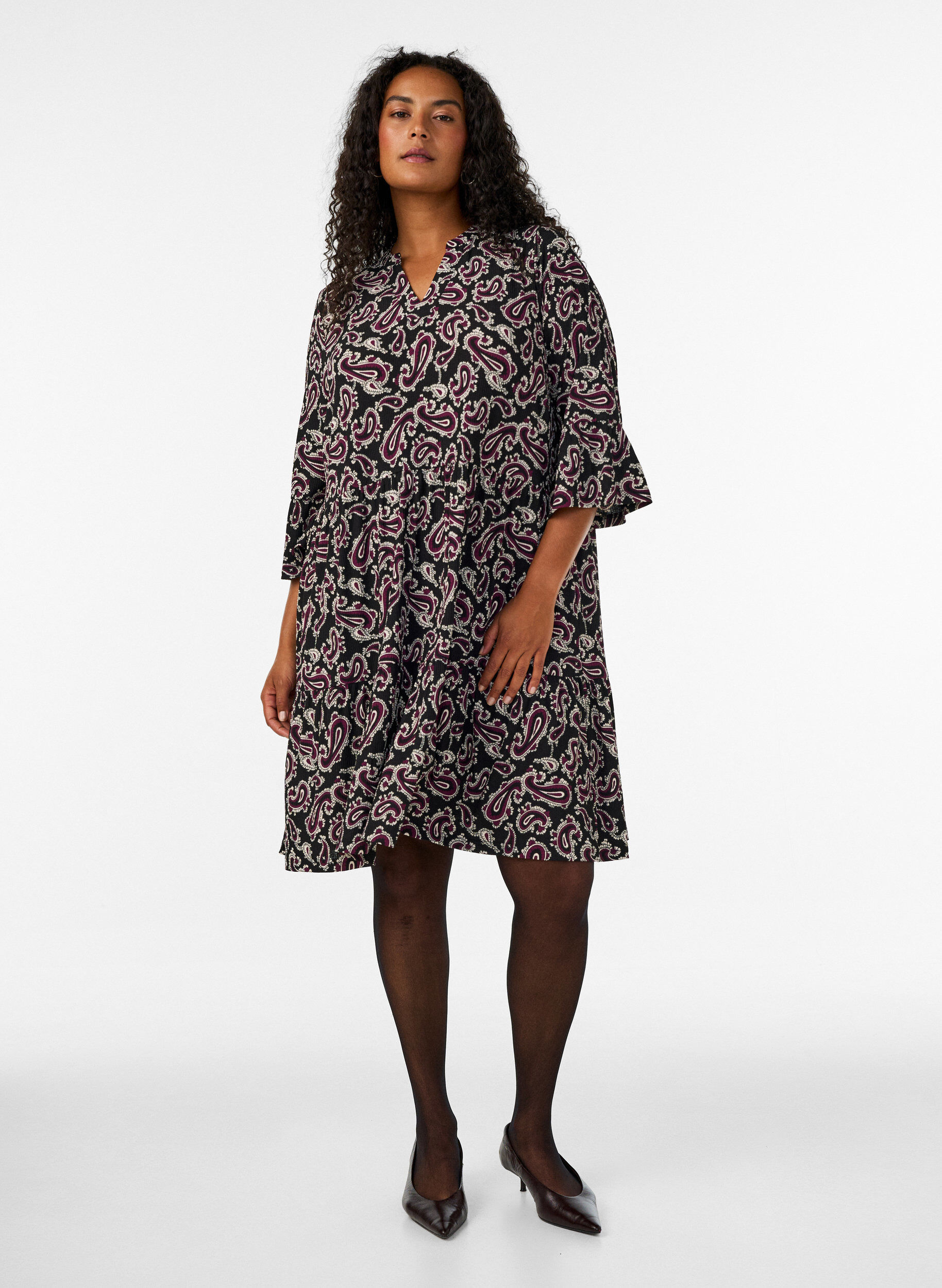 ZizziKurzes A-Linien-Kleid aus Jersey mit Allover-Print, Dunkles Bordeaux, Model image number 1