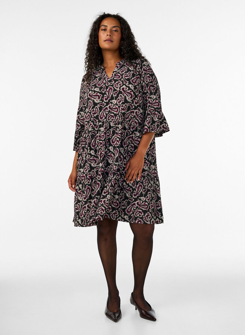 Kurzes A-Linien-Kleid aus Jersey mit Allover-Print, Dunkles Bordeaux, Model image number 1