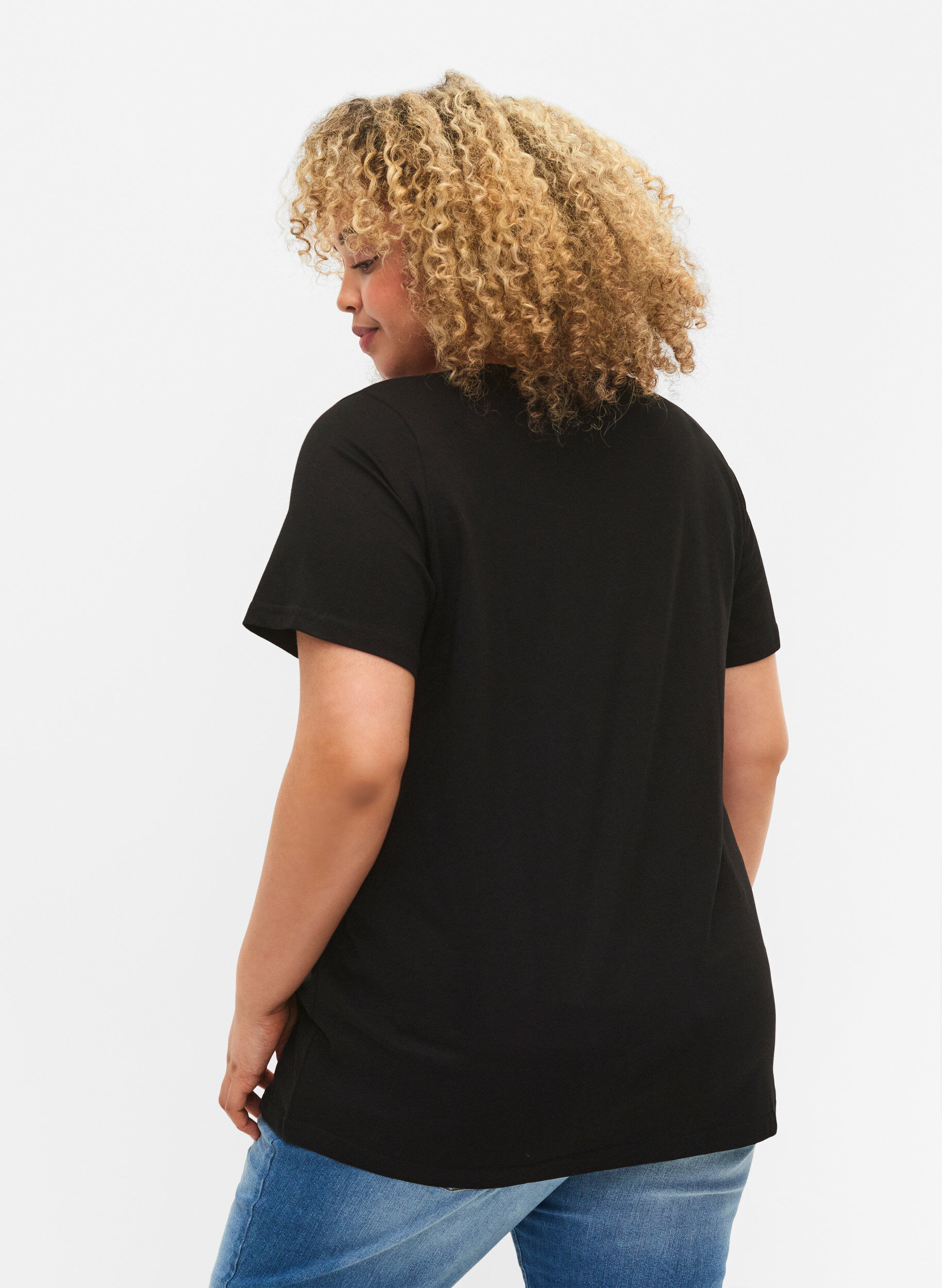 Zizzi2er-Pack basic T-Shirts aus Baumwolle, Black/Bright W, Model image number 1