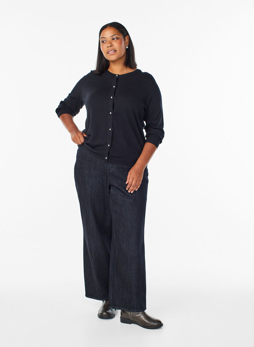 Cardigan mit runden Knöpfen, Schwarz, Model image number 1