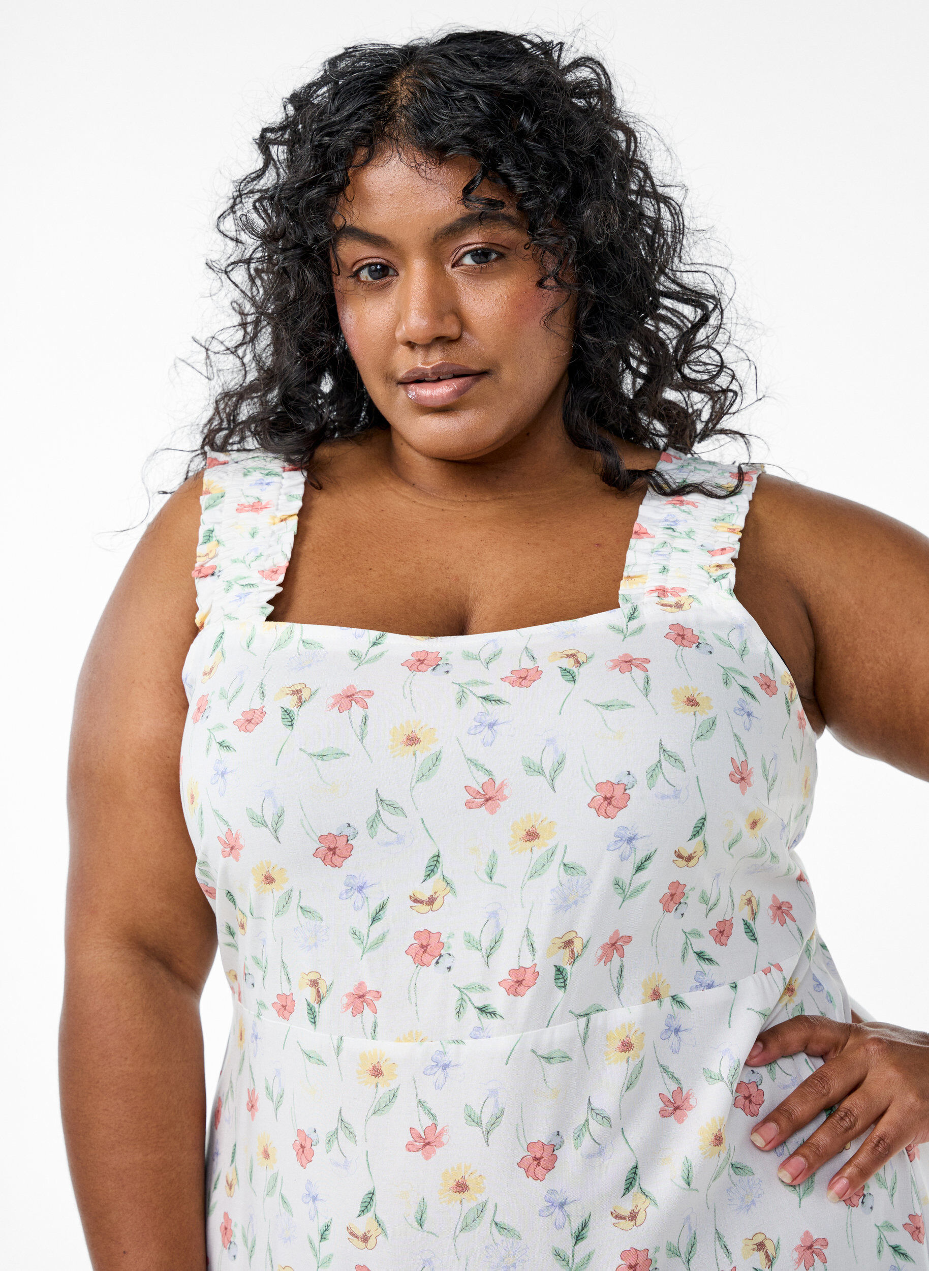 ZizziFLASH - Sommerkleid mit breiten Tr&auml;gern, Wei&szlig;, Model image number 2