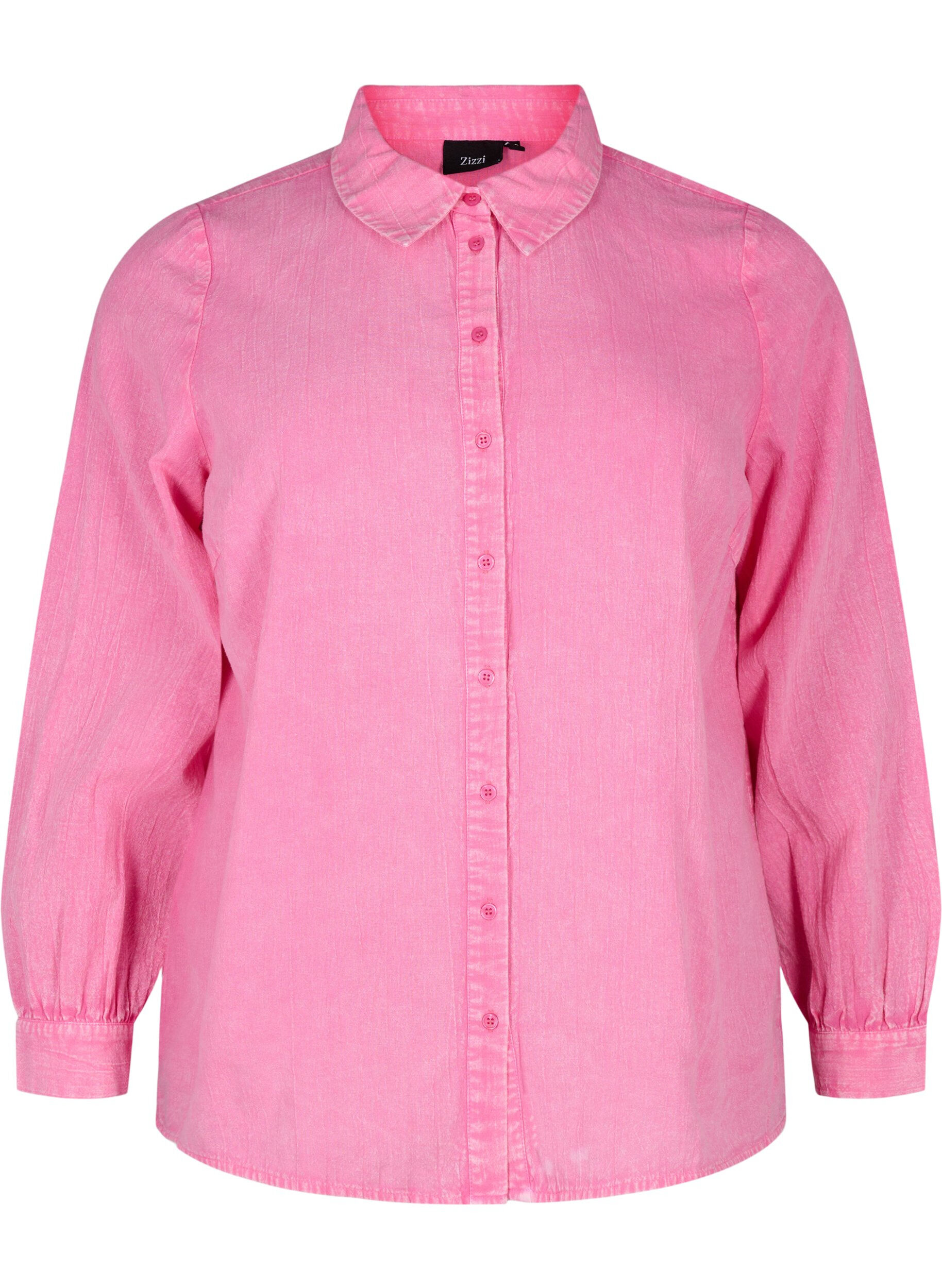 ZizziEinfarbige Jeansbluse, Pink Power, Packshot image number 0