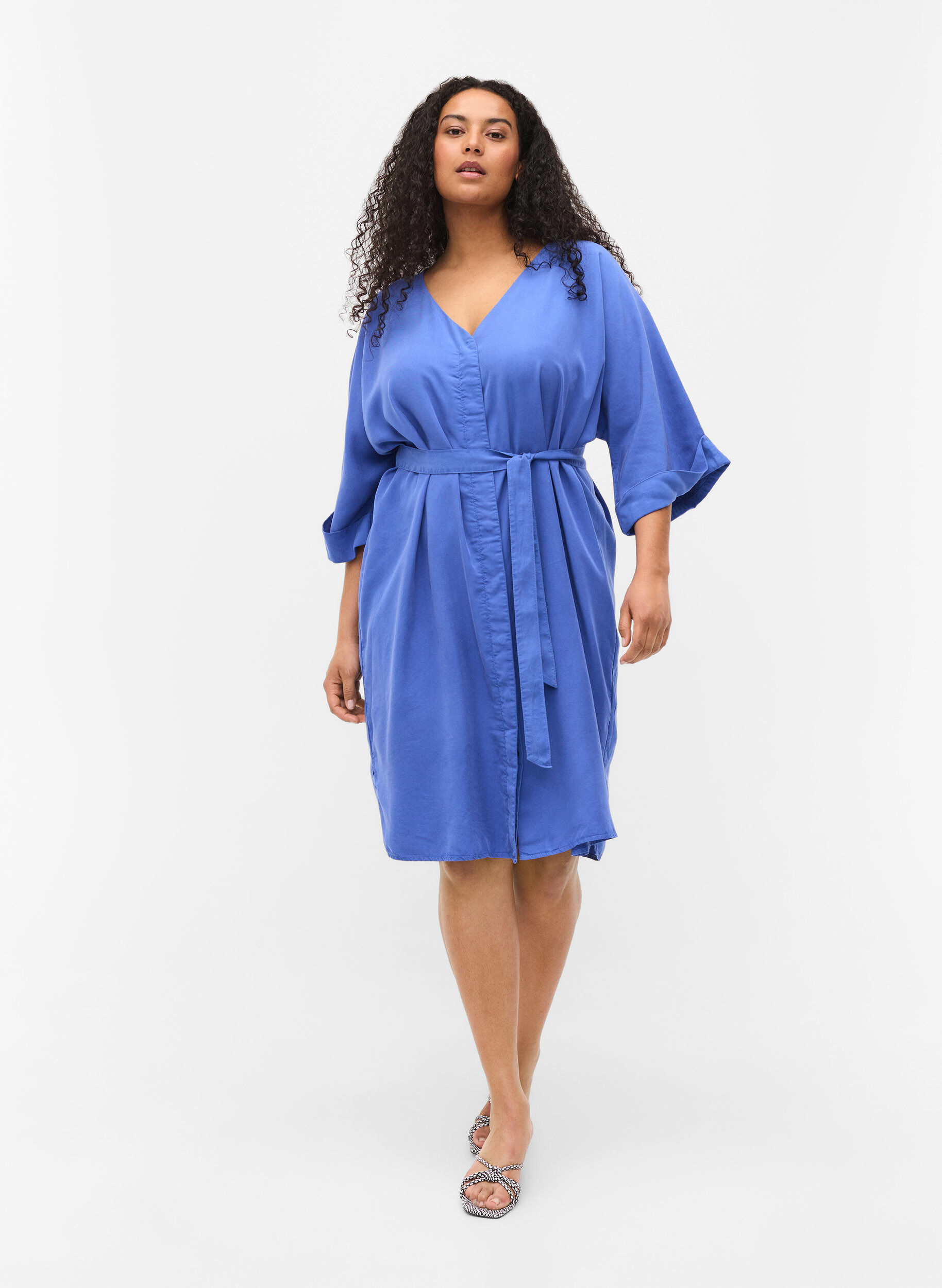 ZizziKleid mit 3/4-&Auml;rmeln und Bindeband, Blau, Model image number 1