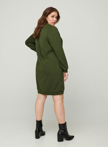 Sweatshirt-Kleid mit V-Ausschnitt, Khaki Green , Model image number 1
