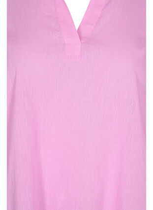 Gestreiftes Kleid aus Baumwolle und Leinen, Begonia Pink, Packshot image number 2