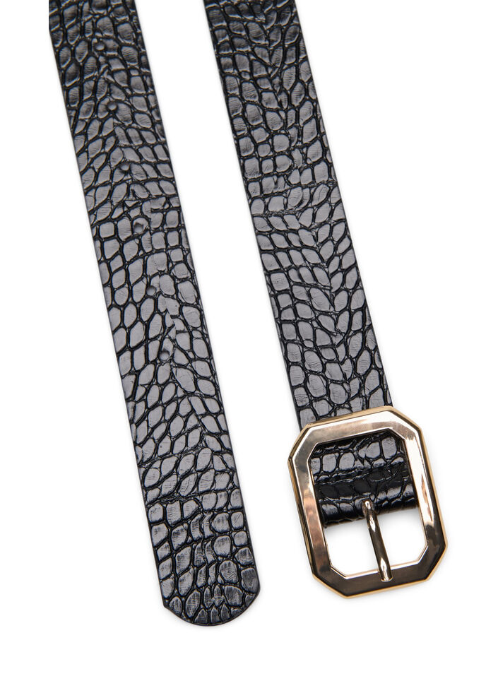 Kunstlederg&uuml;rtel mit Krokomuster, Black w. Gold Buckle, Packshot image number 1
