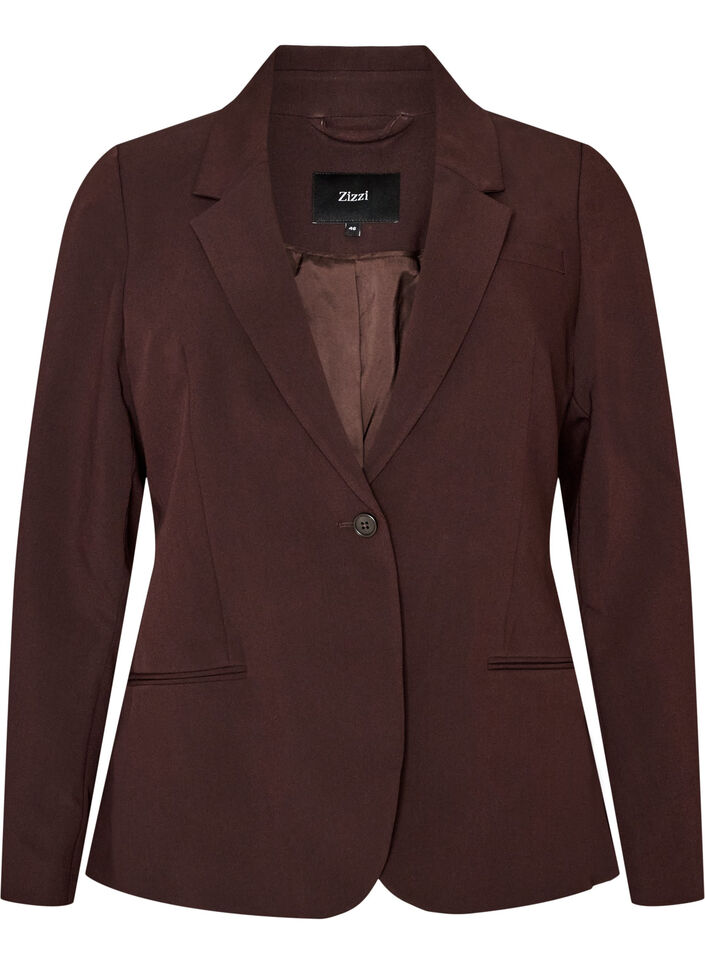 Klassischer Blazer mit 1-Knopf-Verschluss, Braun, Packshot image number 0