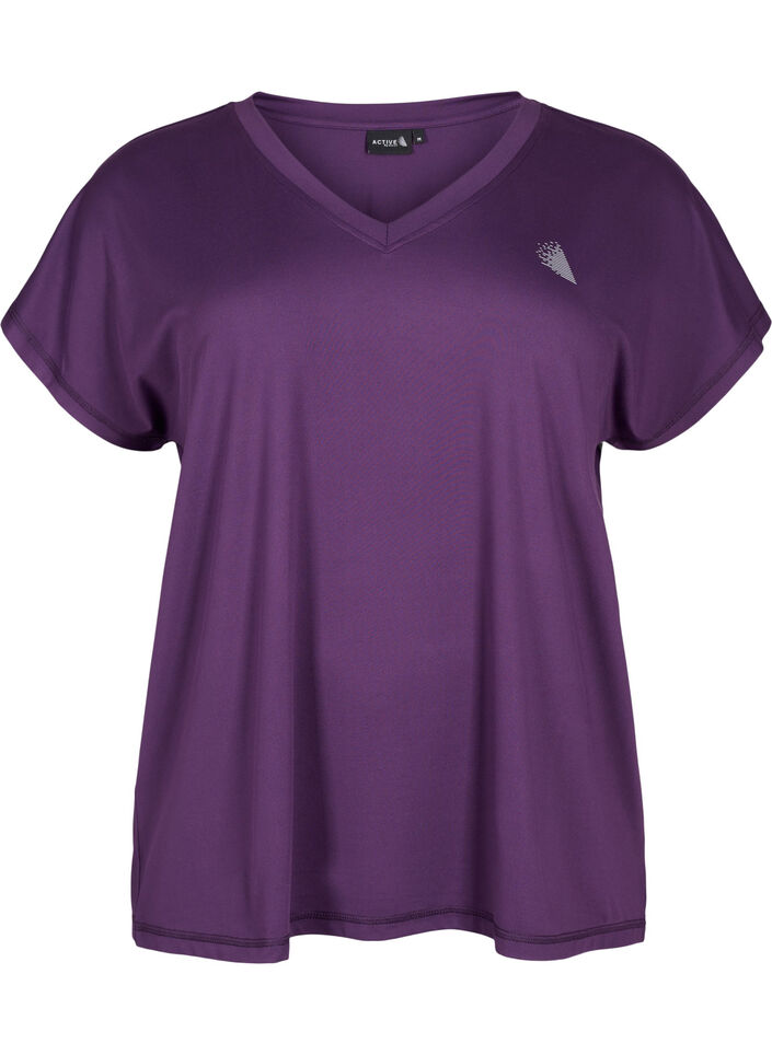 Lockeres Trainings-T-Shirt mit V-Ausschnitt, Lila, Packshot image number 0