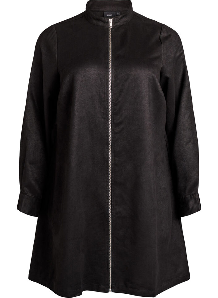 Langes Hemd aus Wildlederimitat mit Reißverschluss, Schwarz, Packshot image number 0