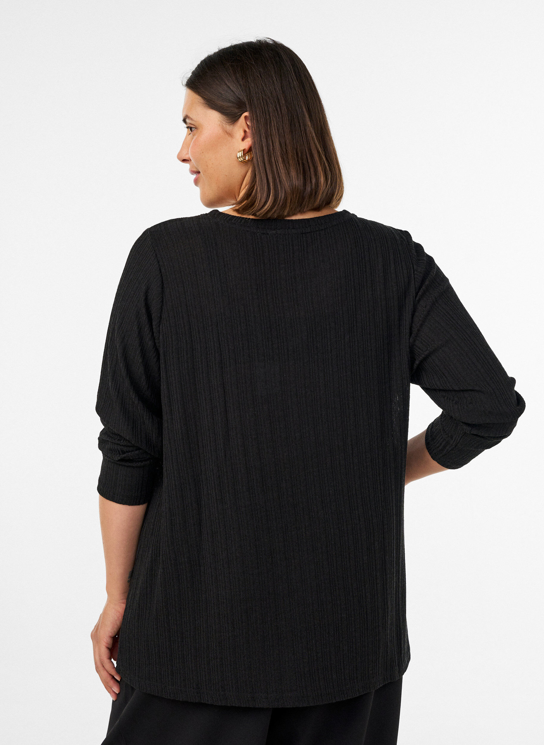 ZizziBluse aus Jersey mit Rippstruktur und langen &Auml;rmeln, Schwarz, Model image number 2