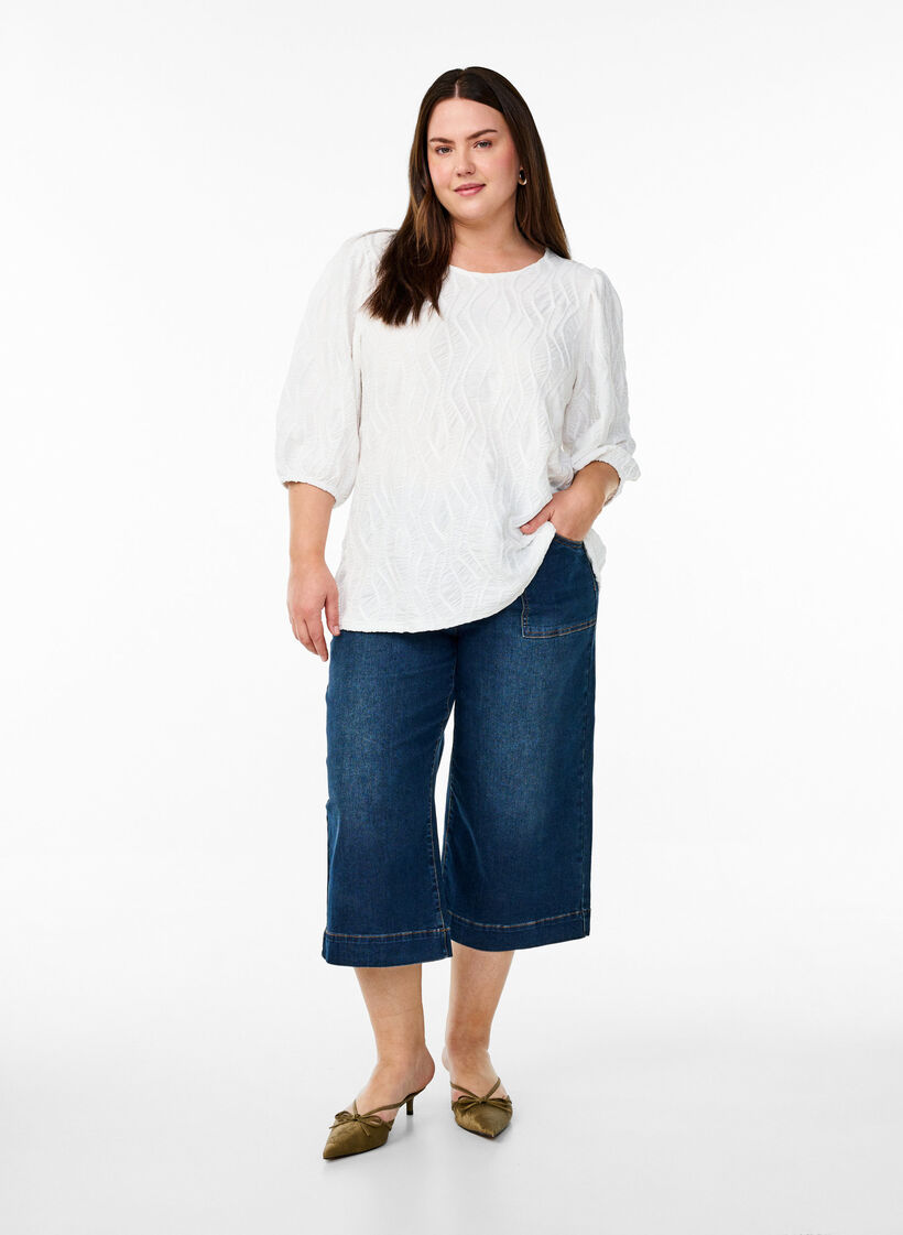 Bluse mit Struktur und 3/4-&Auml;rmeln, Wei&szlig;, Model image number 1