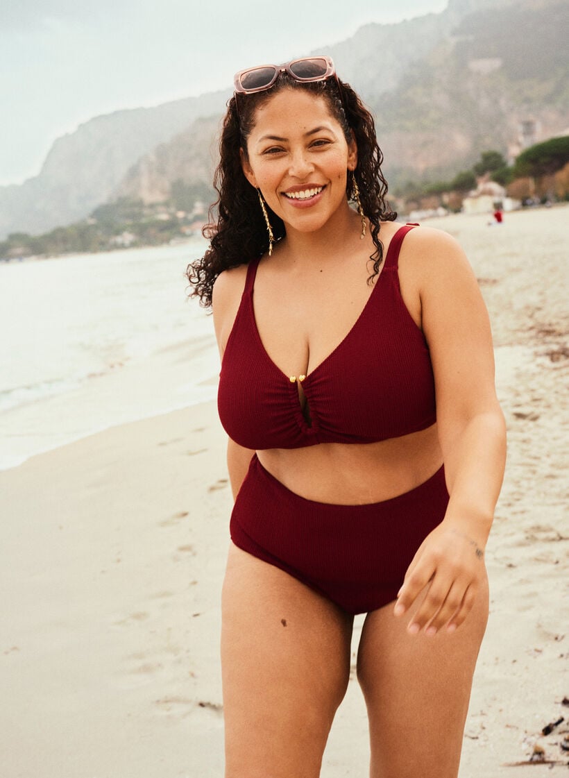 Strukturiertes Bikini Top mit Golddetail, Rot, Image