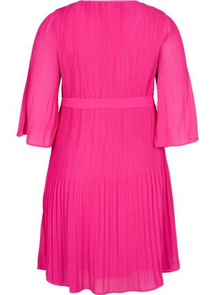 Plissiertes Kleid mit 3/4-Ärmeln, Beetroot Purple, Packshot image number 1
