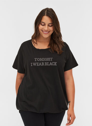 T-Shirt mit Smock aus Bio-Baumwolle, Black, Model image number 0