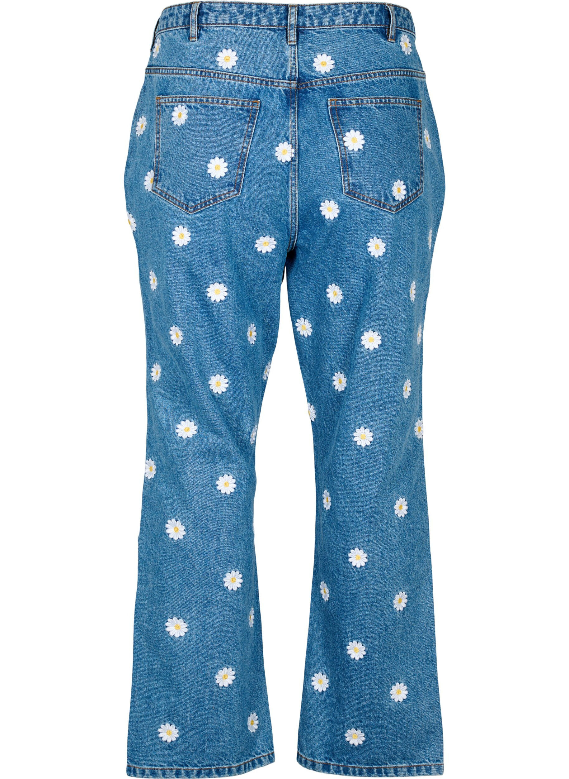 Zizzi Gemma Jeans mit hoher Taille und G&auml;nsebl&uuml;mchen, Blau, Packshot image number 1