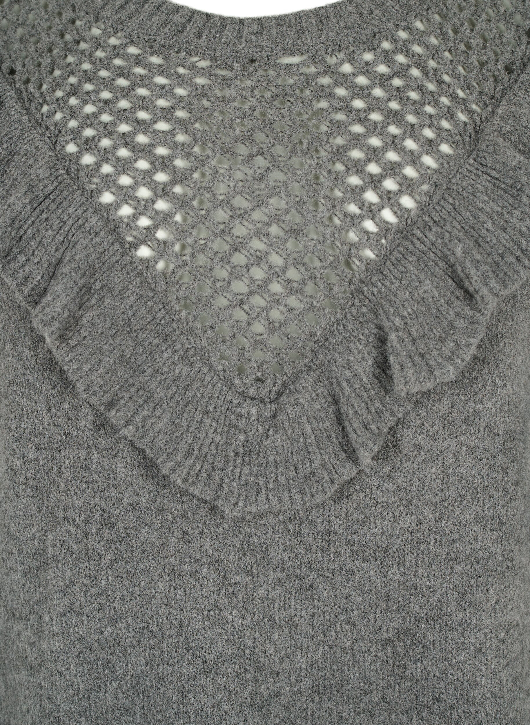 ZizziGestrickter Wollpullover mit R&uuml;schendetail, Dark Grey Melange, Packshot image number 2