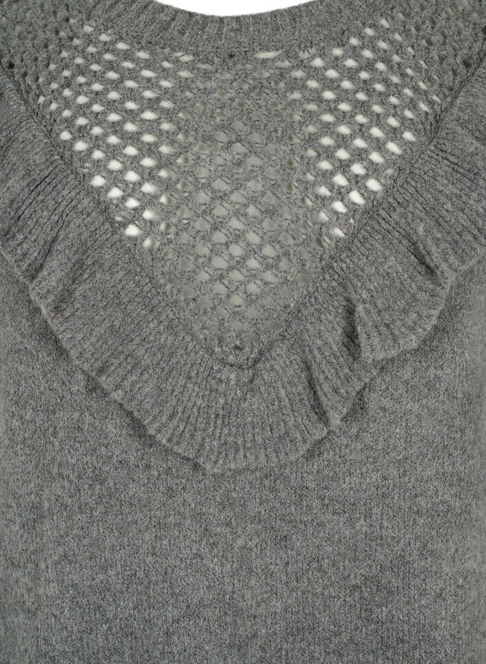 Gestrickter Wollpullover mit R&uuml;schendetail, Dark Grey Melange, Packshot image number 2