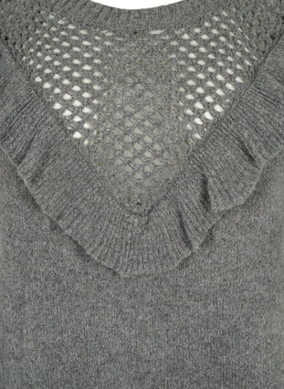 Gestrickter Wollpullover mit Rüschendetail, Dark Grey Melange, Packshot image number 2