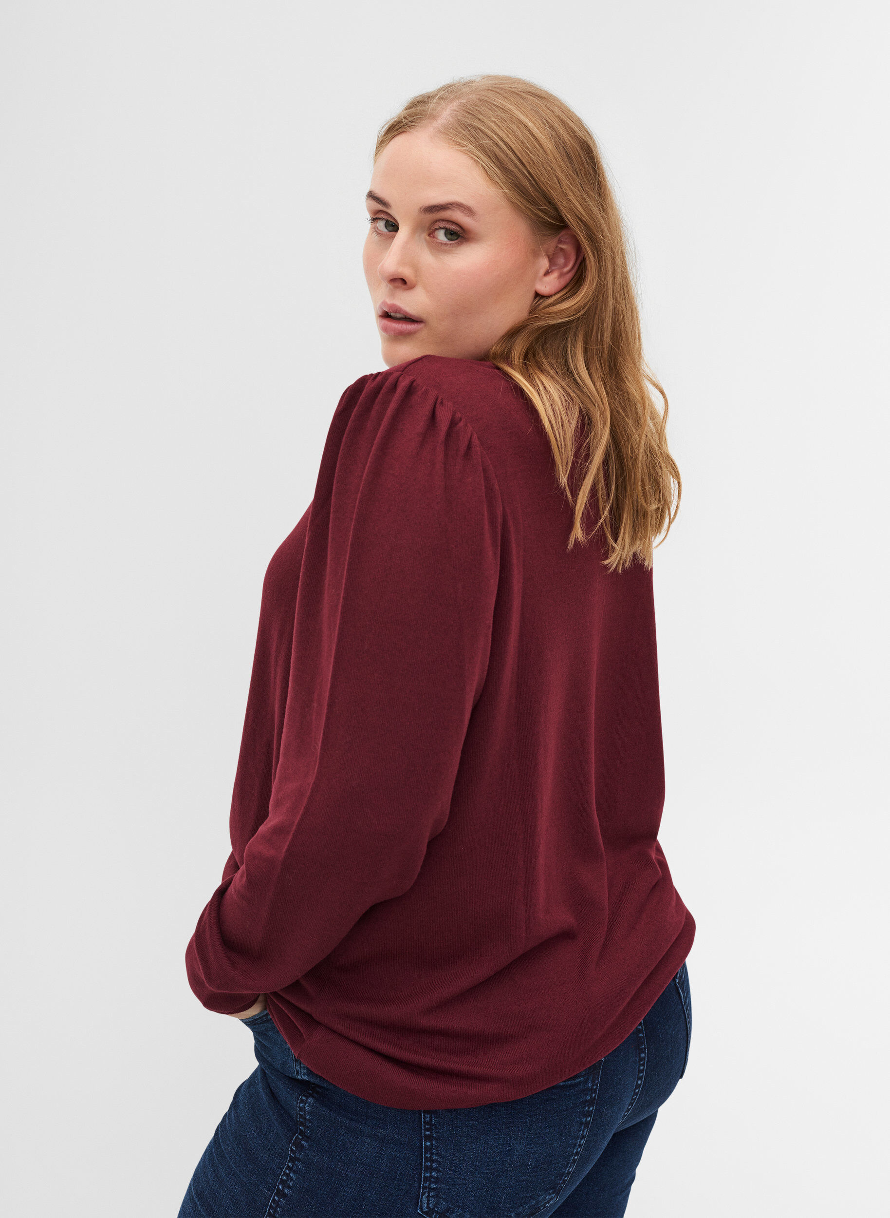 ZizziLangarm Bluse mit Schulterdetail, Port Royal, Model image number 1