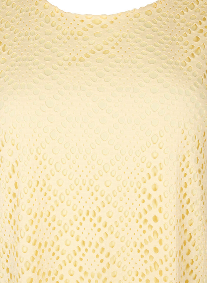 Knielanges Kleid mit Lochmuster und kurzen &Auml;rmeln, Gelb, Packshot image number 2