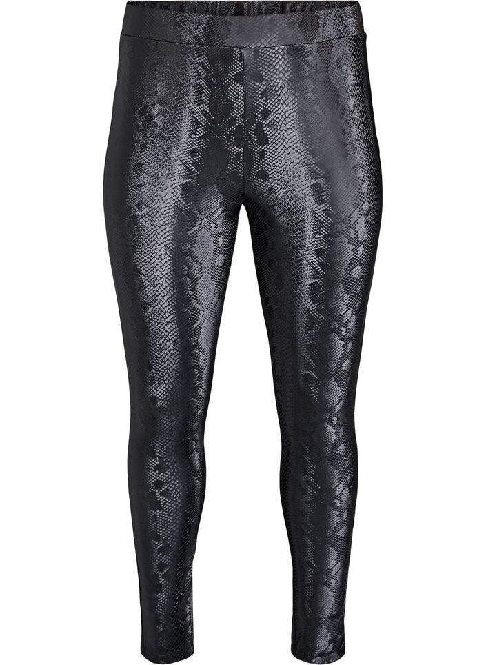 Leggings aus Kunstleder mit Animal-Print, Schwarz, Packshot image number 0