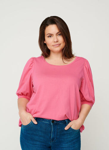 Bluse aus Baumwolle, Fandango Pink, Model image number 0