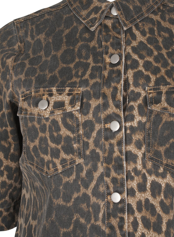 Kurzärmliges Denim-Kleid mit Leopardenprint, LEO AOP, Packshot image number 2