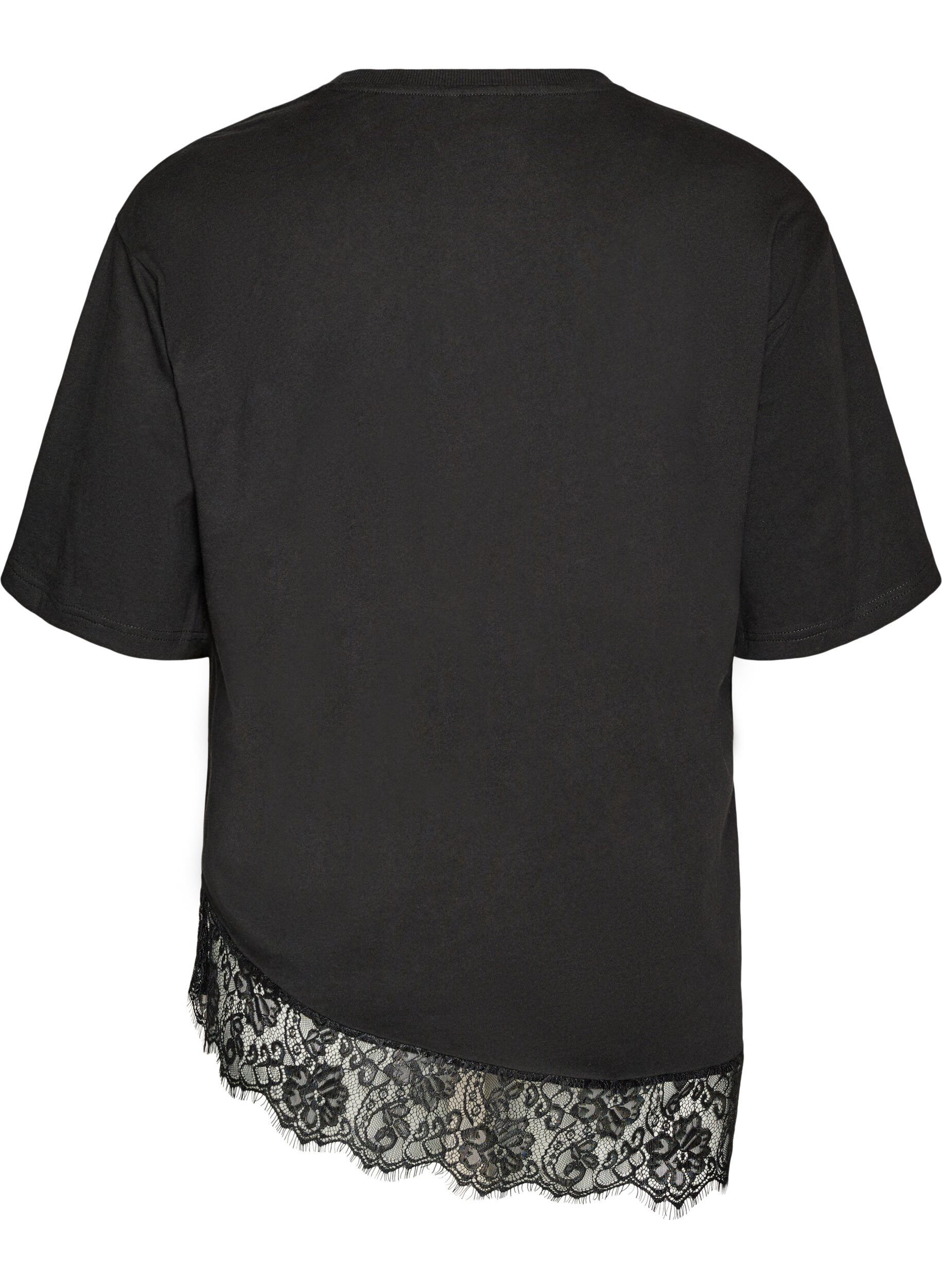 ZizziT-Shirt mit asymmetrischem Spitzensaum, Schwarz, Packshot image number 1